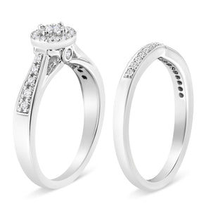 .925 Sterling Silver 1/3 Cttw Diamond Halo and Pave Shank Engagement Ring Set (I-J Color, I3 Clarity)