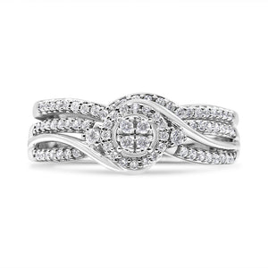 .925 Sterling Silver 1/3 Cttw Composite Diamond Frame Bypass Bridal Set Ring and Band (I-J Color, I2-I3 Clarity) - Ring Size 7