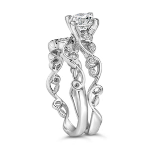 14K White Gold Lab Grown Diamond 1.0 Cttw Vintage Style Engagement Ring and Band Set - Ring Size 5