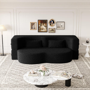 Modern Floor Sofa with 2 Pillows, Convertible Teddy Fabric Foam Filled Bed