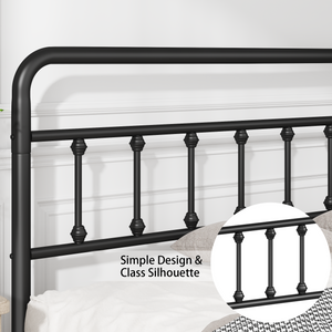 Metal Full Size Bed Frame with Headboard and Under Bed Storage - Black