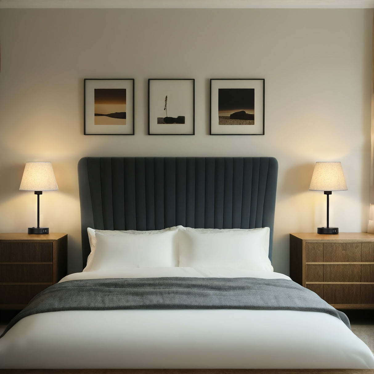Bedside Table Lamps Set of 2 with USB Ports for Bedroom Nightstand Lighting
