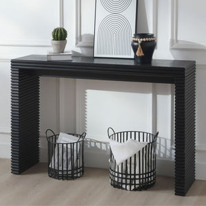 47" Modern Black Wood Console Table with Ribbed Legs