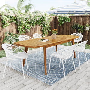 Modern Outdoor 7 Piece Expandable Dining Set with Stackable Chairs