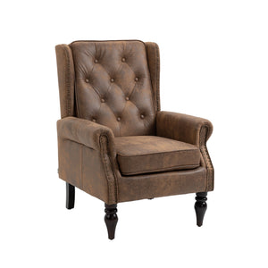 Modern Coffee Wood Frame Armchair with Microsuede Upholstery