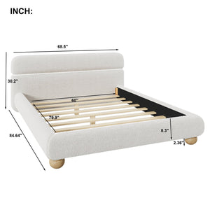 Queen Size Low Profile Upholstered Bed - White