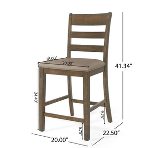 Farmhouse Upholstered Wood Counter Stools with Full Back - Black or Dark Brown