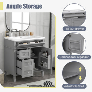 Bathroom Vanity With Top Sink, 2 Drawers And Tip Out Drawer, Rectangular Design