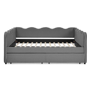 Gingham Daybed With USB Charging Port, Wave-Shaped Design
