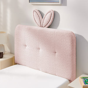 Twin Size Kids Upholstered Bed with Oversized Rabbit Ear Headboard, LED Light & 4 Storage Drawers, Boucle Fabric (79.5''X40.75''X41'')