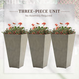 Outsunny Set of 3 Tall Planters with Drainage Hole, Gray