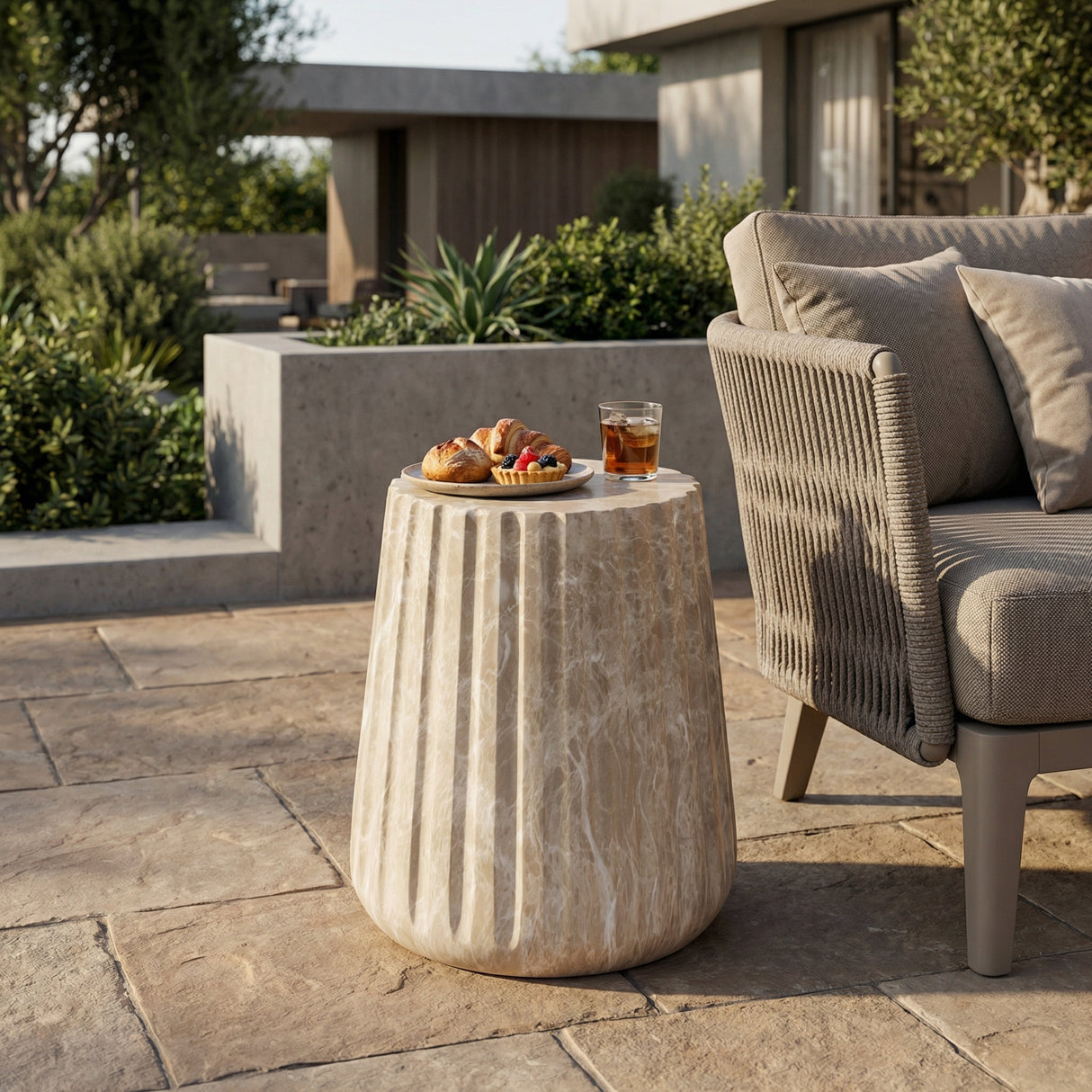 Outdoor Cleme Carved Side Table, Gold End Table