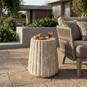 Outdoor Cleme Carved Side Table, Gold End Table