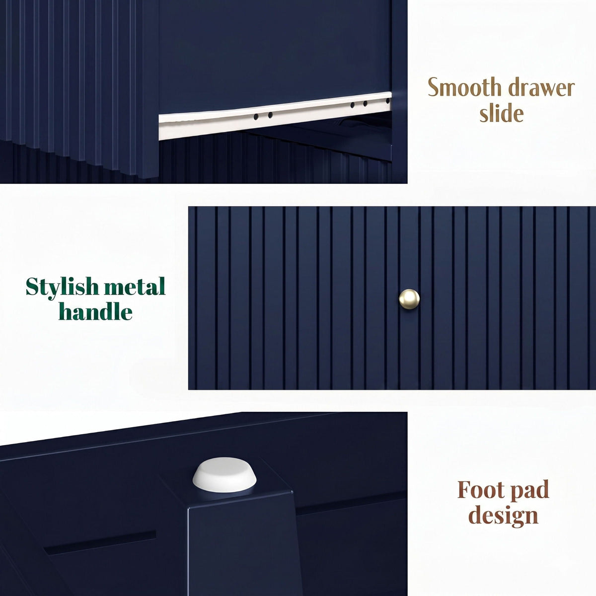 Fluted 3 Drawer Nightstand With Soft Close Slides