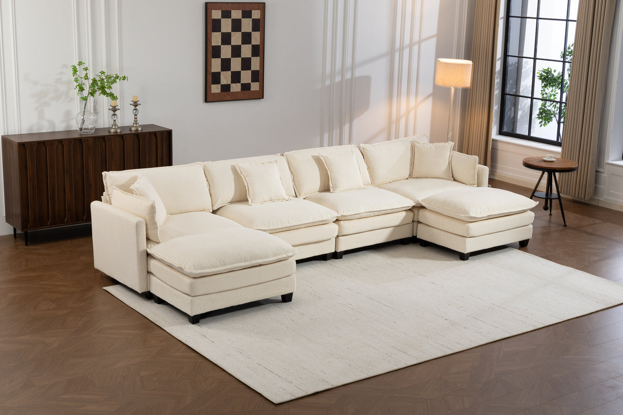 Modern 4-Seater Sectional Sofa with 2 Ottomans