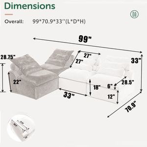 Modular Sofa No Armrests - BeigeBlack