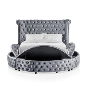 Glam Button Tufted Wingback Round Bed With Storage And USB Ports