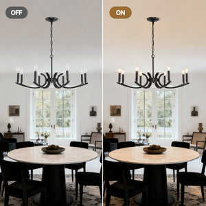 8-Light Farmhouse Chandelier, Black Metal