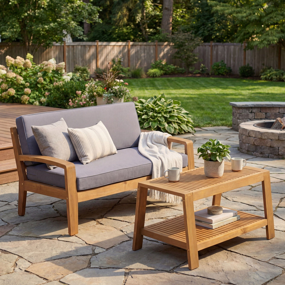 2 Piece Outdoor Conversation Set (Loveseat & Coffee Table With Water-Resistant Cushions)