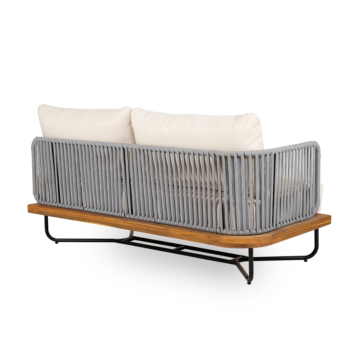 Lucca Outdoor 6 Seaters Acacia Wood and Rope Woven Patio Conversation Set
