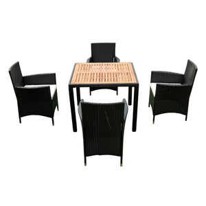 EELIFEE 5-Piece Outdoor Patio Wicker Dining Set with Acacia Wood Top