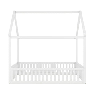 Wood House Bed With Fence And Door