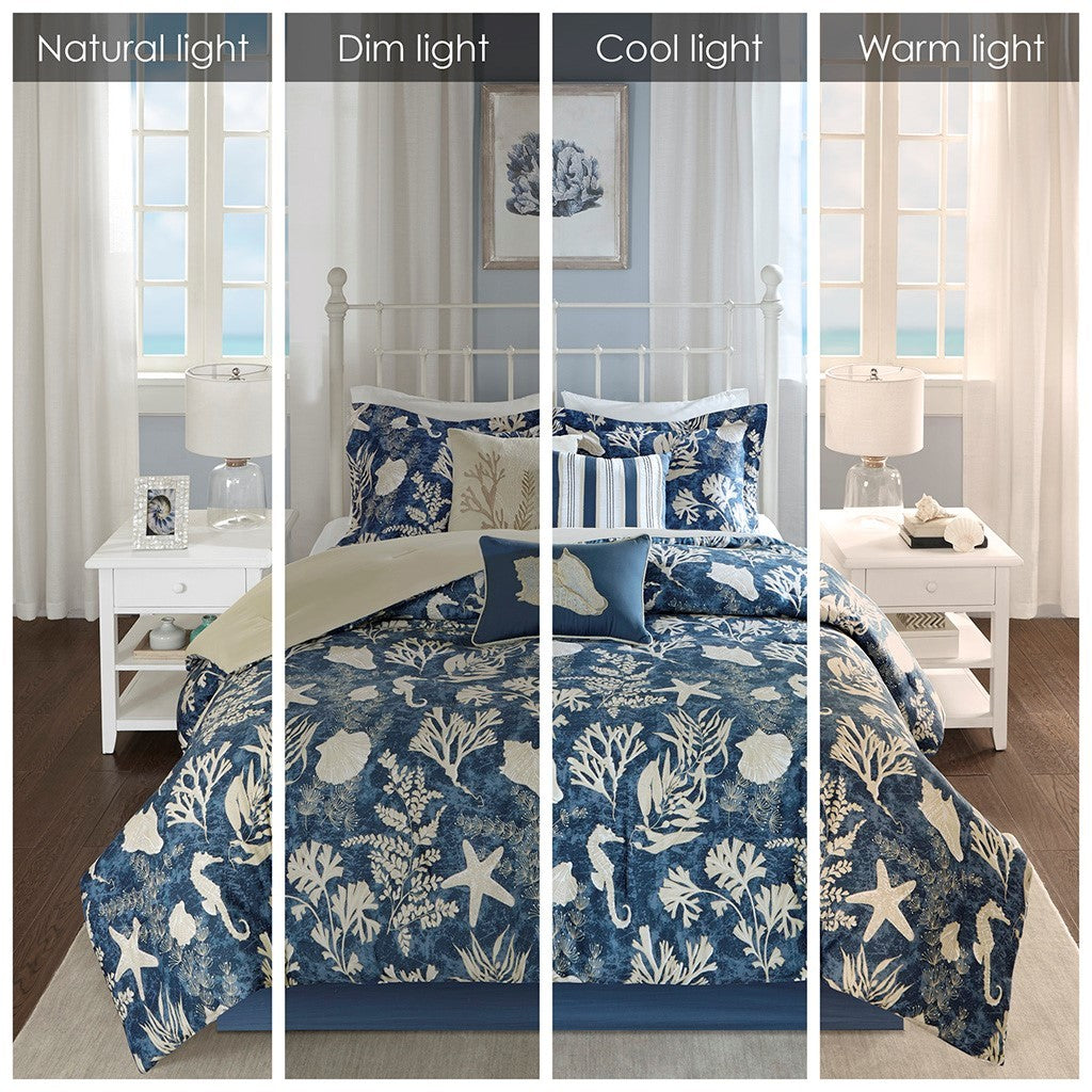 7 Piece Cotton Sateen Comforter Set Blue California King