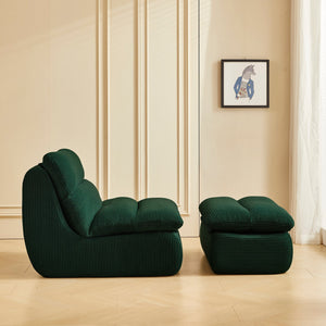 Modern Compressed Lounge Chair with Ottoman - Cozy Corduroy Recliner