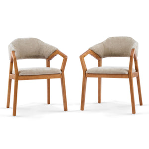 Indoor Upholstered Dining Chair (Set of 2) With Sturdy Frame And Ergonomic Curved Backrest - Oatmeal / Teak