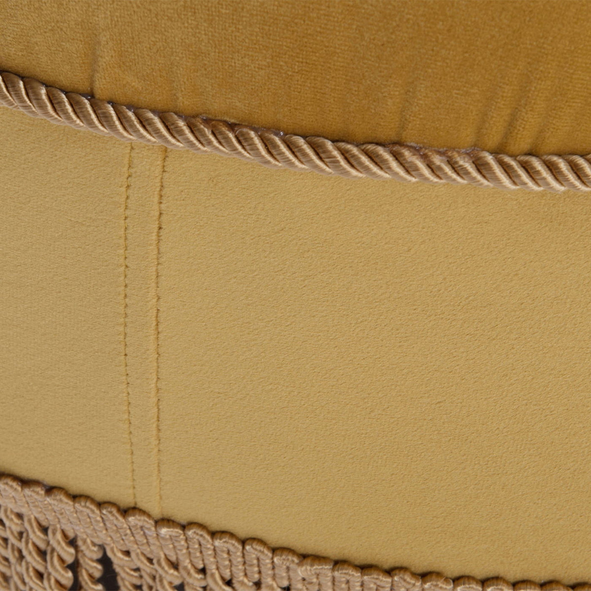 Luxurious Round Upholstered Ottoman with Fringe – Yellow or Purple