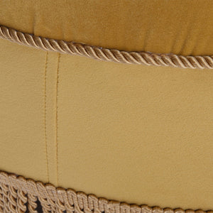Luxurious Round Upholstered Ottoman with Fringe – Yellow or Purple