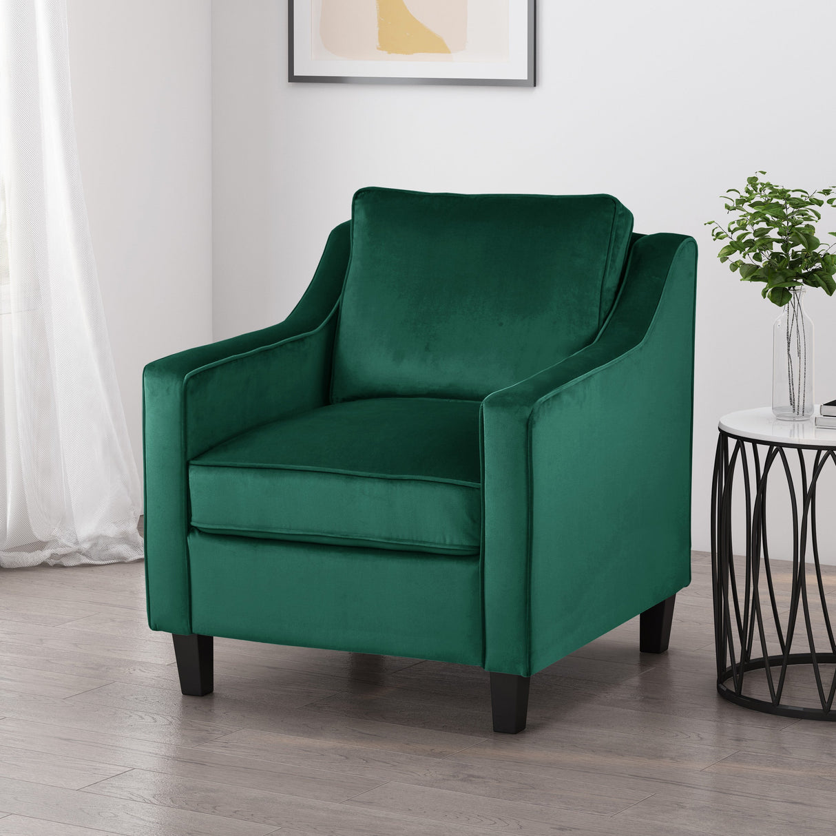 Green Velvet Upholstered Club Chair