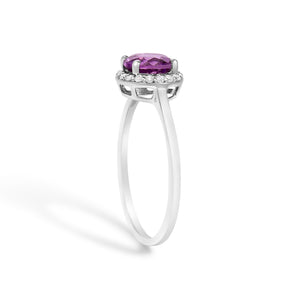 10K White Gold Purple Amethyst and 1/10 Cttw Diamond Halo Ring