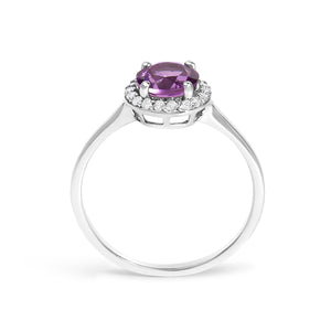 10K White Gold Purple Amethyst and 1/10 Cttw Diamond Halo Ring