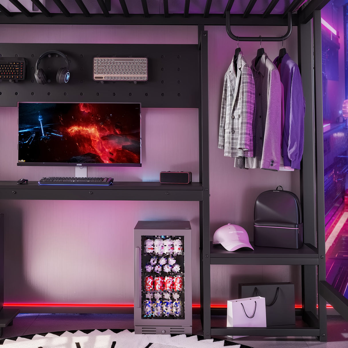 Full Loft Bed with L-shaped Desk and USB Ports