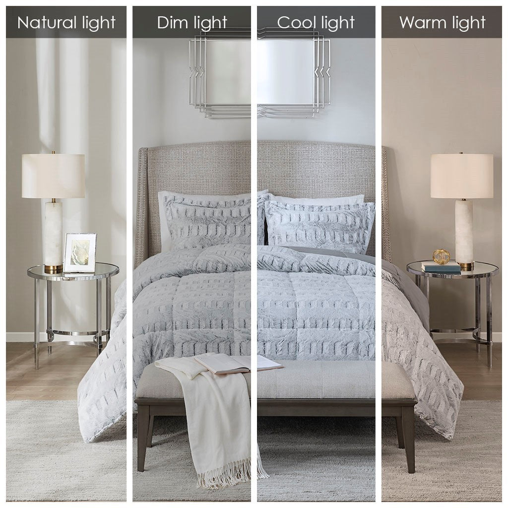 Twin/Twin XL Faux Fur Comforter Mini Set with Hypoallergenic Fill - Grey