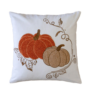 Pumpkin Embroidered Cotton Throw Pillow – Autumn Harvest Accent Cushion Set of 2