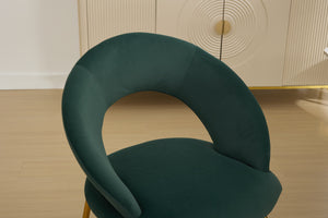 Velvet Fabric Dining Chair with Curved Backrest and Golden Metal Legs