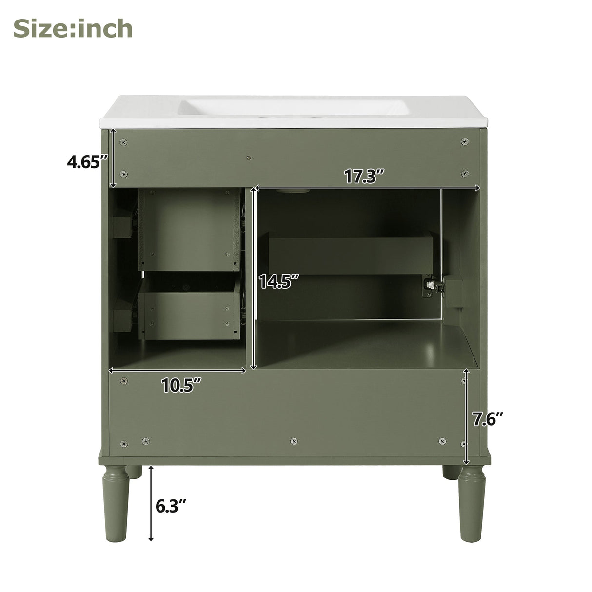 Elegant Olive Green 30' Bathroom Vanity with Ceramic Sink and Ample Storage, Solid Wood and MDF Construction