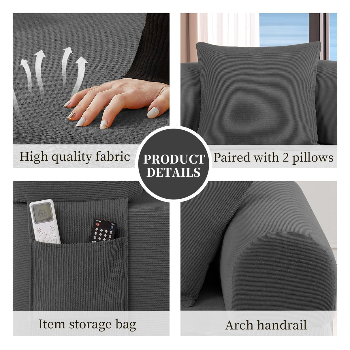 Spring Sofa with High-Quality FabricPillows & Storage - Gray