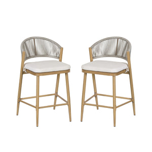 Outdoor 26" Counter Height Metal Frame Counter Stools With Scallop Shaped Backrest & Water Resistant Cushions