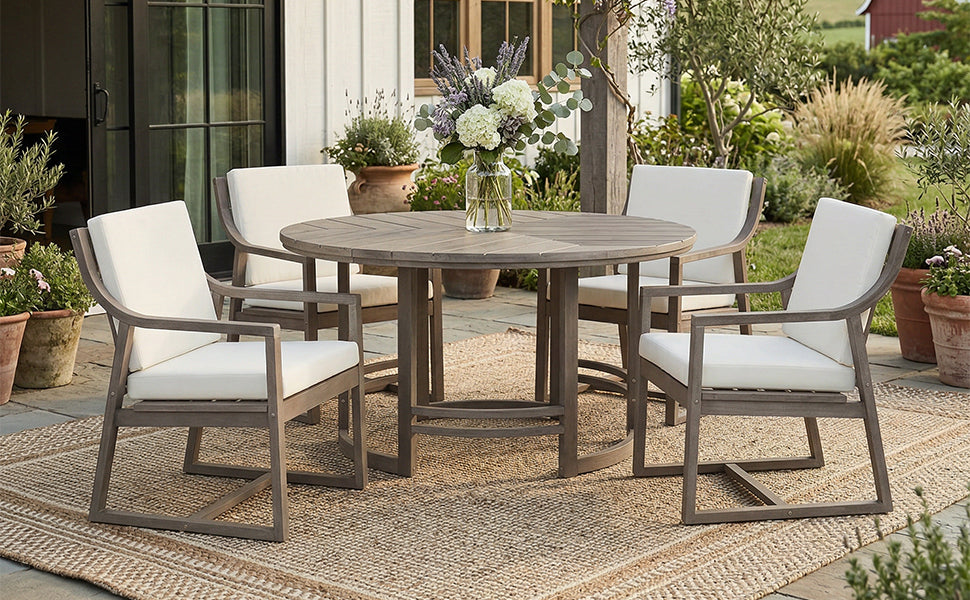Outdoor Dining Set 5-Piece Patio Table and Chairs Set with Umbrella Hole