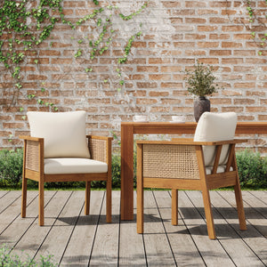 Outdoor Dining Chairs Set of 2 with Acacia Wood and Washable Cushions