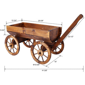 Wood Wagon Flower Planter Pot Stand with Wheels