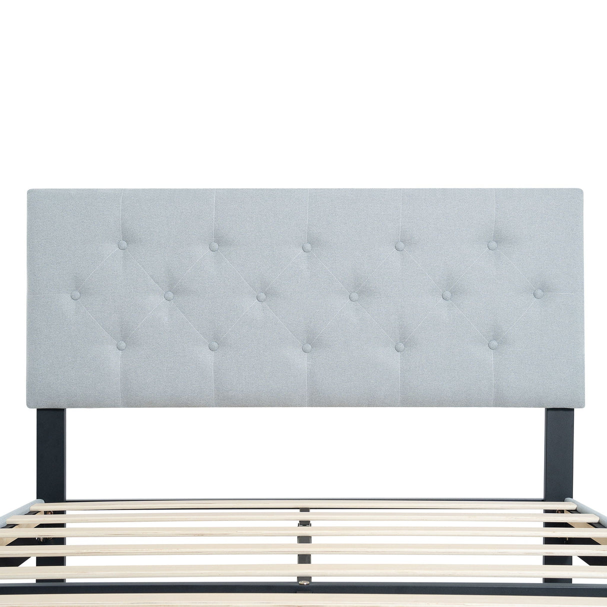Modern Upholstered Platform Bed Frame With Button Tufted Fabric Headboard