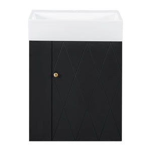 20 Inch Bathroom Vanity with Ceramic Sink, Diamond Pattern Door Design