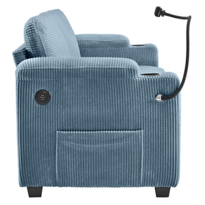 Sleeper Sofa Loveseat Sofa With Full Size Mattress, 2 USB Ports, 2 Cup Holders, 2 Side Pockets And Phone Holder