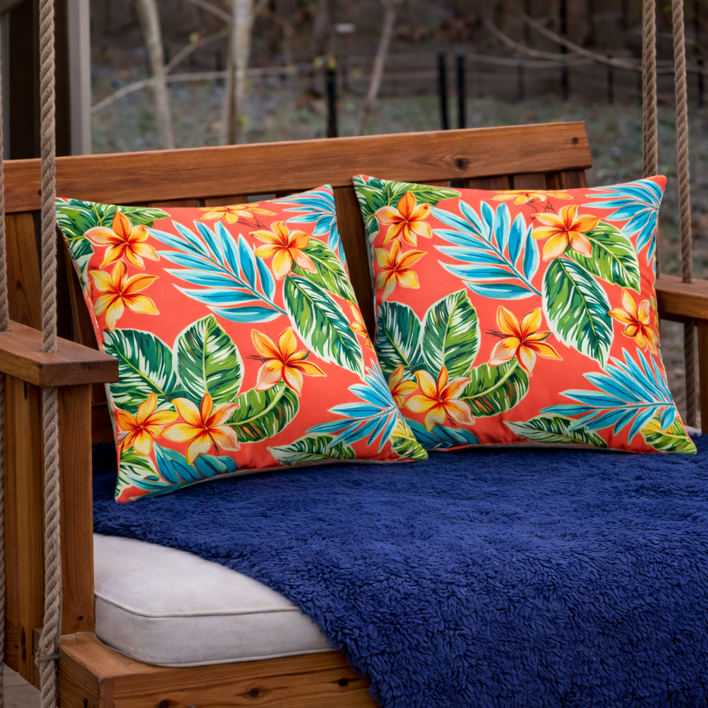 2 Pack Outdoor Throw Pillows, Waterproof & Fade-Resistant Patio Cushions (18x18 Inch, Bright Coral Pink)