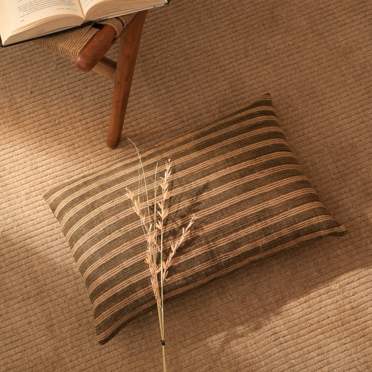 Handcrafted Jute Striped Lumbar Pillow