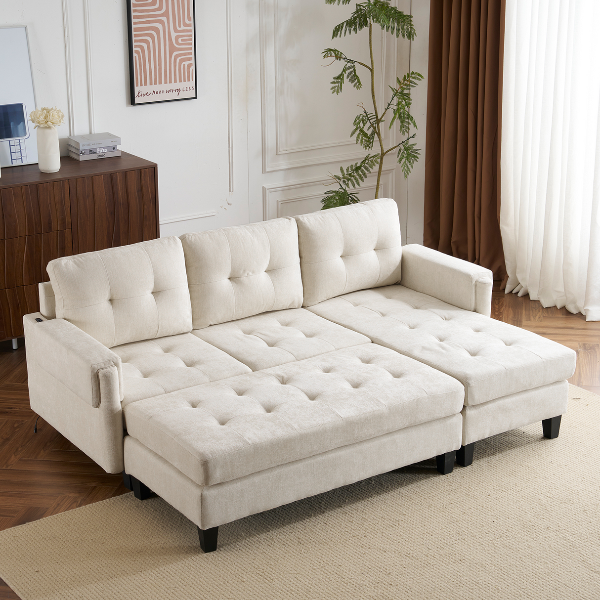 The Ashely Reversible Chenille Sectional Sofa with USB Charging Ports and Convertible Ottoman